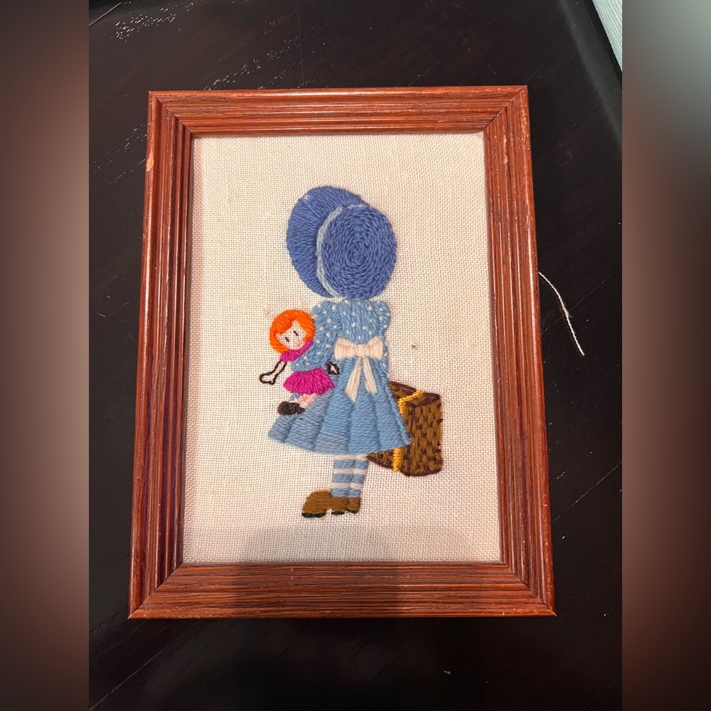 Hand Crafted Blue and Orange Fiber Art